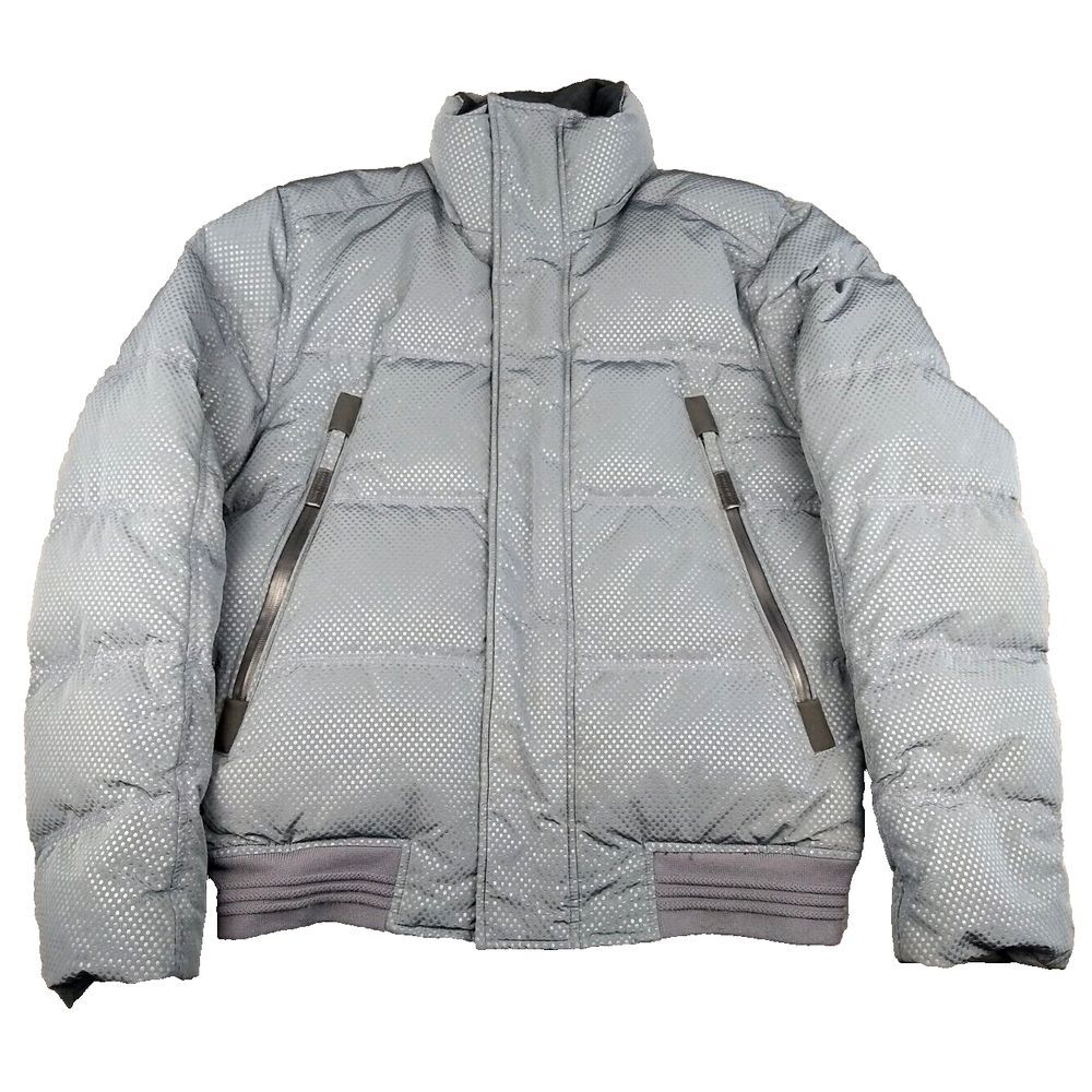 Andrew Marc Down Jacket Grey Silver Dot Full Zip‎ Mens S Wind Rain Resistant